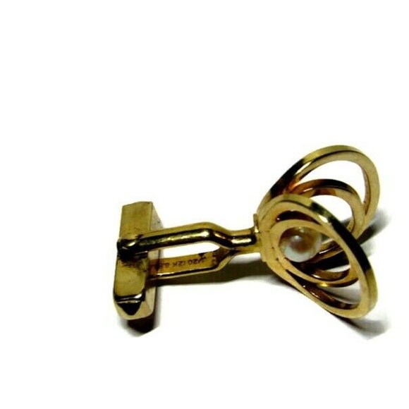 VTG Cufflinks 12K Gold with Pearl Mid-Century Dres - Picture 5 of 5